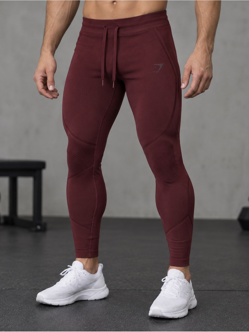 GymShark Seamless Ribbed Leggings Burgundy Drawstring NWOT Sz M
